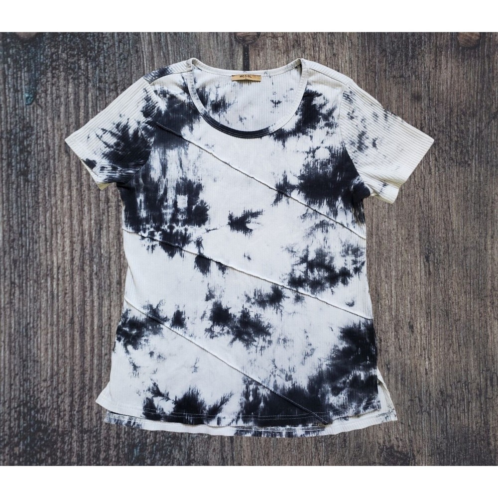MCKOL T-Shirt Short Sleeve Casual Top Women Large Tie Dye Blouse Ribbed Stretch